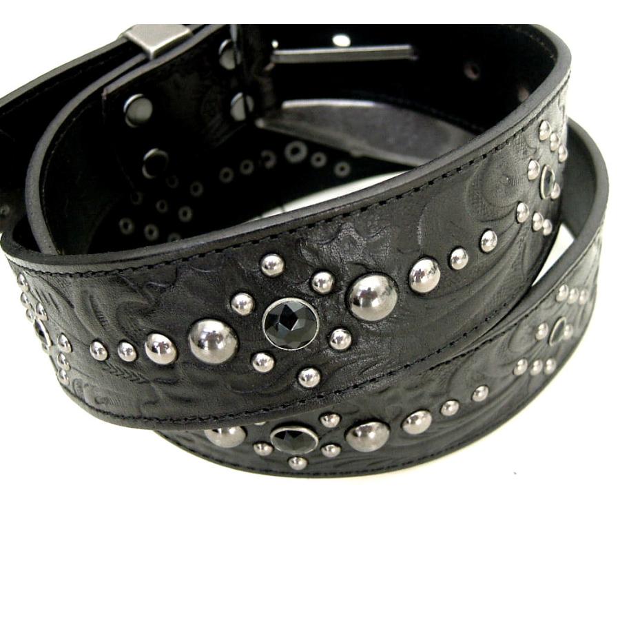 TORNADO MART ブラックレザーベルト ストーン スタッズ TORNADO MART トルネードマート 黒輝石 スタッズ ベルト 白