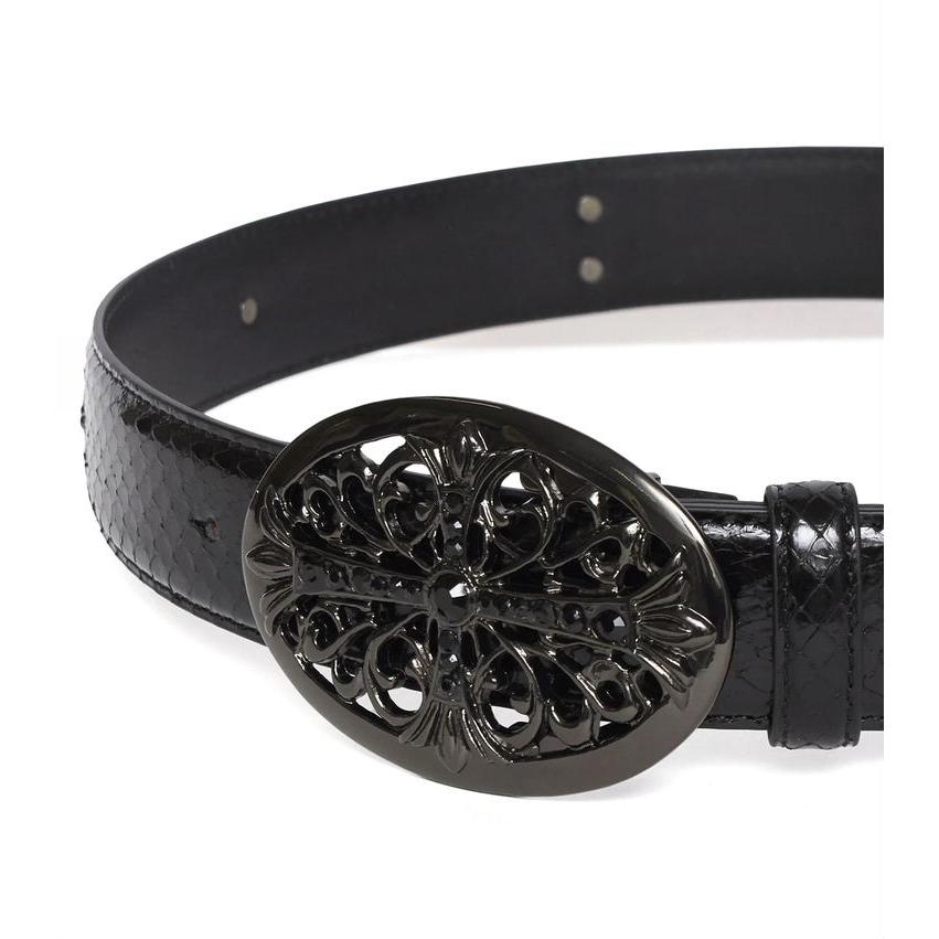 TORNADO MART ブラックレザーベルト ストーン スタッズ TORNADO MART トルネードマート オーバルTOPスタッズスネーク