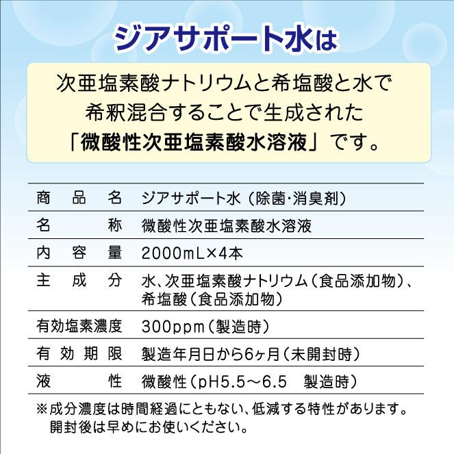 除菌グッズ ウイルス対策 詰め替え 日本製 次亜塩素酸水 除菌水 濃度 300ppm ジアサポート300 大容量 8L (2L×4本) 手指 微酸性 消臭｜pros-ls｜07