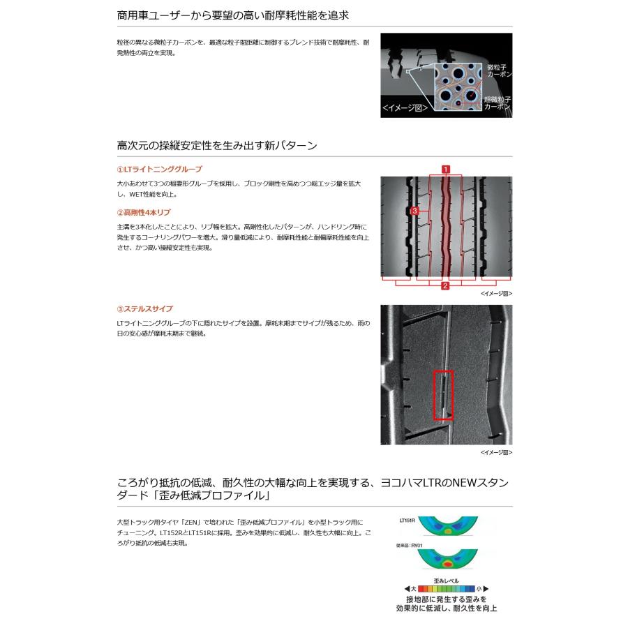 195/70R16 109/107L LT151R ヨコハマ 小型トラック用リブタイヤ ６本セット【メーカ ー取り寄せ商品 】の画像