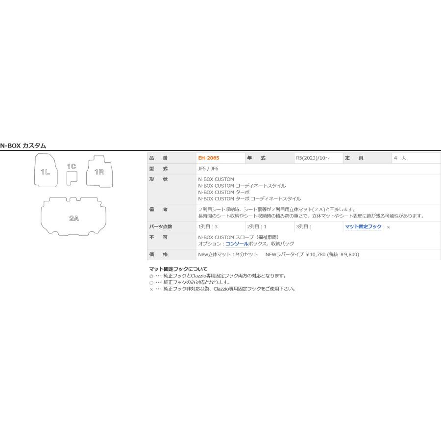 Clazzio 車種別専用立体フロアマット N-BOX カスタム JF5 / JF6 R5(2023)/10〜「NEWラバータイプ」｜proshop-powers｜05