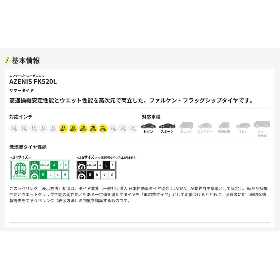AZENIS 225/45ZR19 96Y XL FK520L ファルケン アゼニス 【メーカー