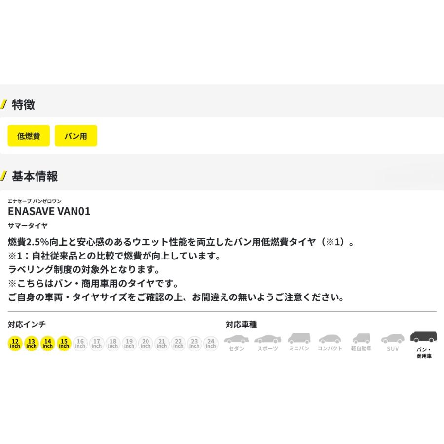 エナセーブ - 2026年生み出すこと 195/80R15 107/105N VAN01 ダンロップ バンラジ 4本仕かける