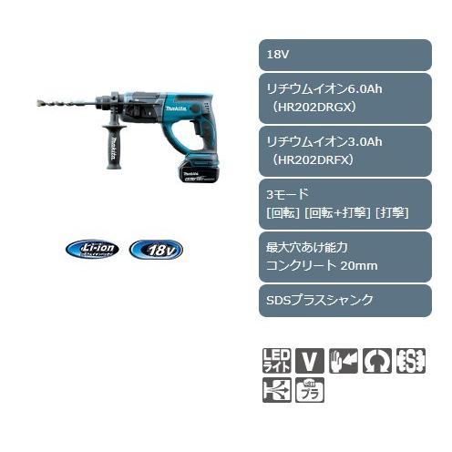 マキタ（makita） 18V(6.0Ah) 充電式ハンマドリル HR202DRGX（バッテリ 