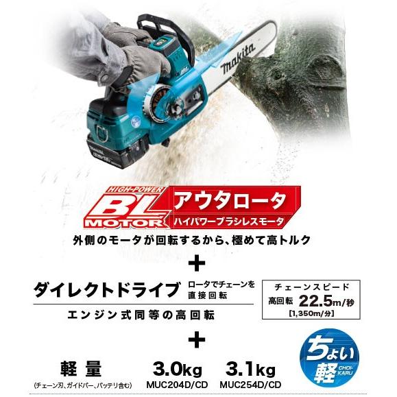 マキタ 18V(6.0Ah) 充電式チェンソー MUC254DRGX(バッテリ×2本 マキタ 18V(6.0Ah) 充電式チェンソー MUC254DRGX(バッテリ×2本