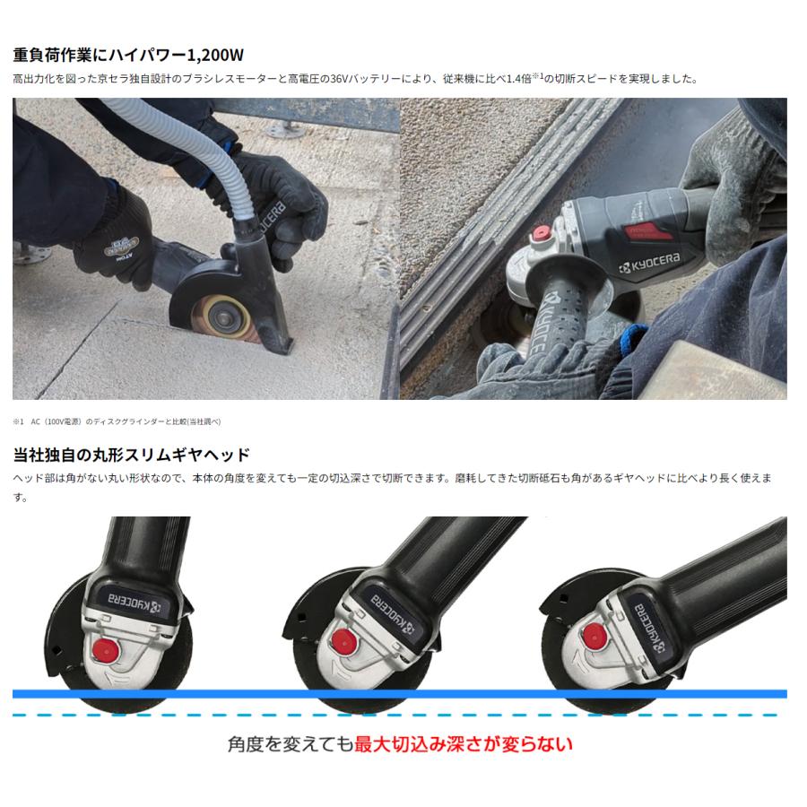 京セラ 36V 125mm充電式ディスクグラインダー(パドルスイッチ 京セラ 36V 125mm充電式ディスクグラインダー(パドルスイッチ