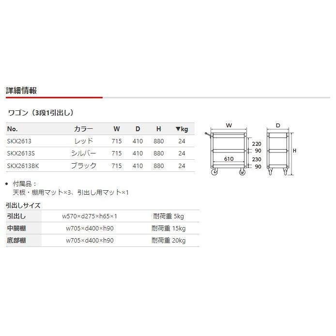 KTC 【代引不可】KTC ワゴン(3段1引出し) レッド SKX2613 : プロ