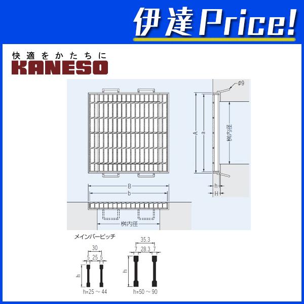 カネソウ(　C)　スチール製グレーチング　バー　T-25仕様　プレーンタイプ　メインバー　I　HSC-9990-K　集水桝用　枠付正方形型