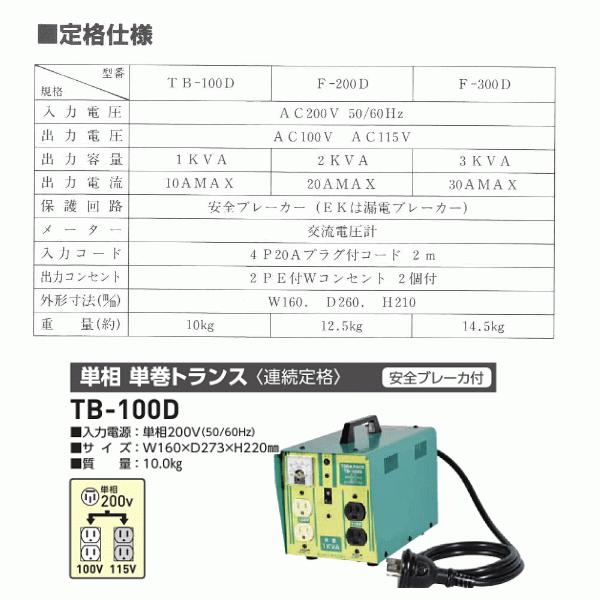 法人のみ 日動工業(/A) 降圧専用トラパック 1KVA TB-100D : ProShop