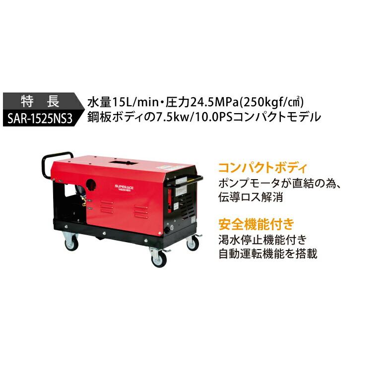 法人のみ スーパー工業(/A) モーター式高圧洗浄機 200Vコンパクト型 50Hz No. 03A2E4 SAR-1525NS3-50｜proshopdate15｜03