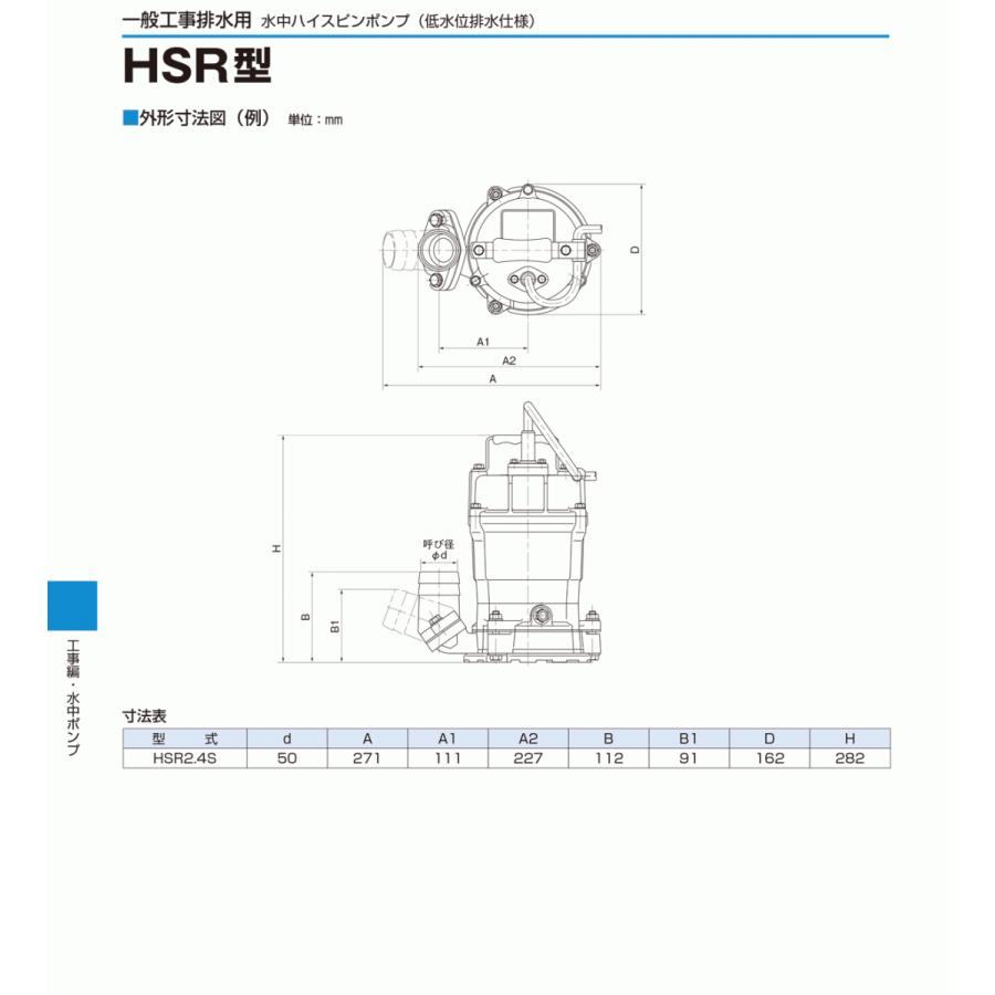 法人のみ 鶴見製作所(/AL) ツルミ 水中ハイスピンポンプ 60Hz HSR2.4S
