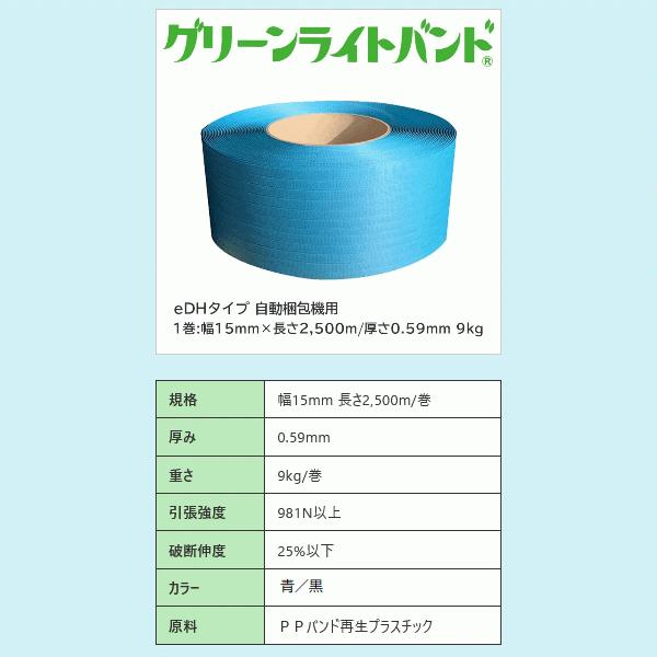 法人のみ WPT (/AK) 2巻 再生 PPバンド グリーンライトバンド 自動梱包機用 15mm×2500m 厚み0.59mm 青・黒・緑 eDH15｜proshopdate15｜02