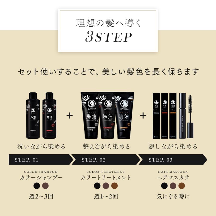 馬油ヘアカラートリートメント.カラーシャンプー.ヘアマスカラ ナチュラルブラック アイメディア 馬油白髪ケア3点セット プロシア カラーシャンプー ヘア