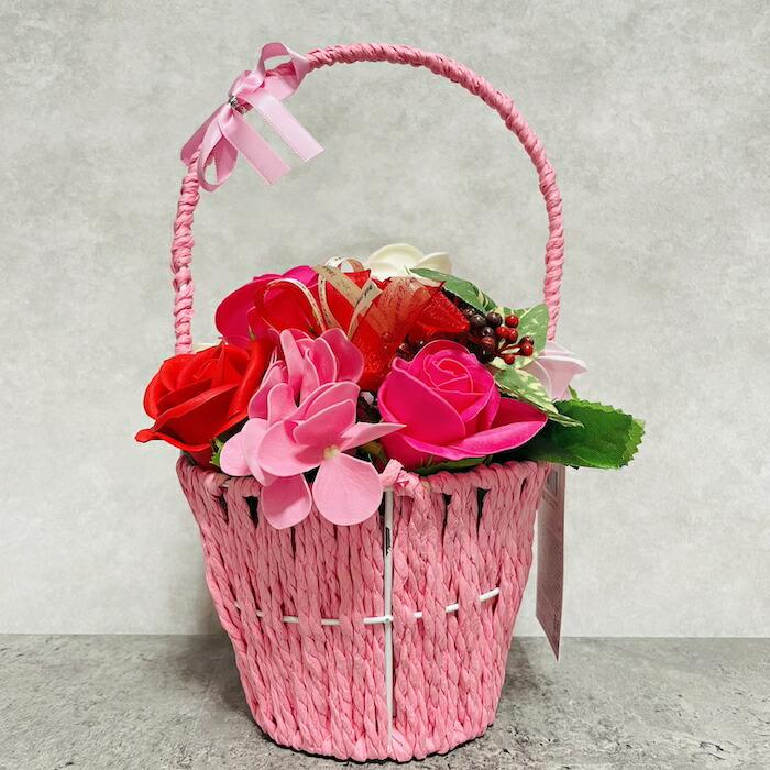 入浴剤 ギフト プレゼント おしゃれな花の形のバスフレグランス カラーバスケット RED 赤 プチギフト ソープフラワー | 