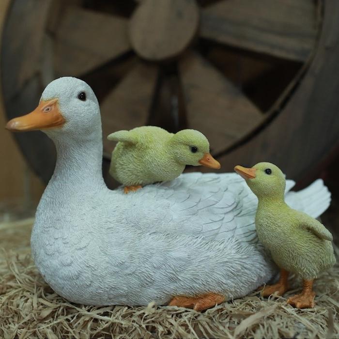 かわいい 置物 動物 アヒルの親子 鳥 動物 おしゃれ 玄関 インテリア ガーデンオーナメント 庭 | WOOBIA
