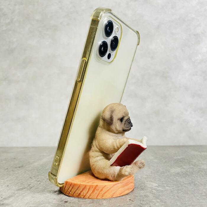 スマホスタンド 本を見るパグ 犬 卓上 アニマル プレゼントギフト 置物 可愛い おしゃれ 動物 ホルダー 写真立て 玄関 リアル |  | 07