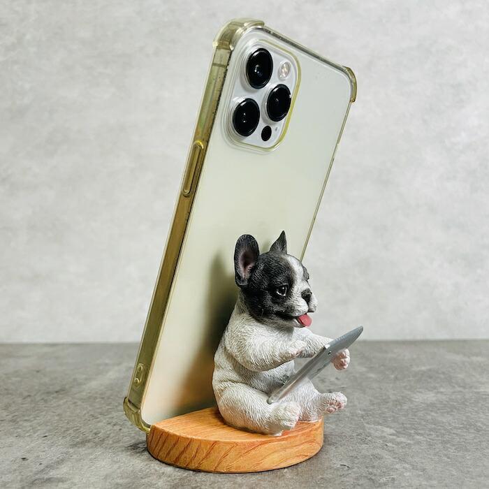 スマホスタンド タブレットを見るフレンチブルドッグ 卓上 アニマル プレゼント 置物 可愛い おしゃれ 動物 ホルダー 写真立て | 