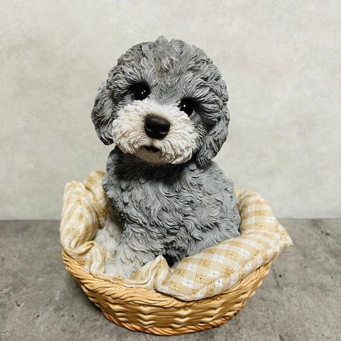置物 犬 かわいい 動物 玄関 竹かごプードル グレー おしゃれ