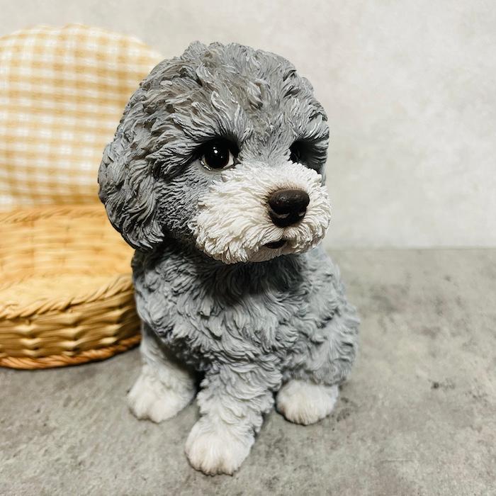 置物 犬 かわいい 動物 玄関 竹かごプードル グレー おしゃれ