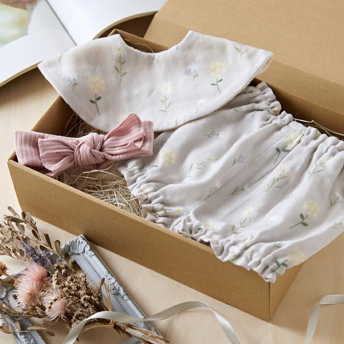 3色から選べる ベビーギフト 3点セット スタイ ヘアバンド ブルマ はなことばシリーズ Lien de famille  おしゃれで可愛いプレゼント | lien de famille | 03