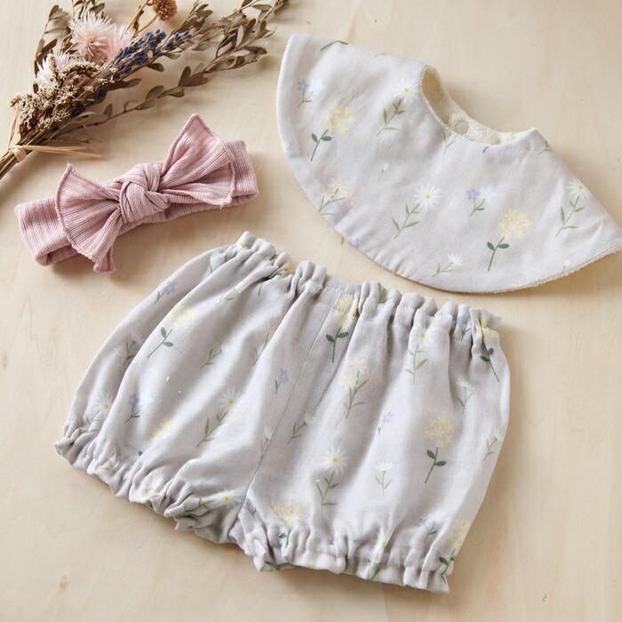 3色から選べる ベビーギフト 3点セット スタイ ヘアバンド ブルマ はなことばシリーズ Lien de famille  おしゃれで可愛いプレゼント | lien de famille | 04