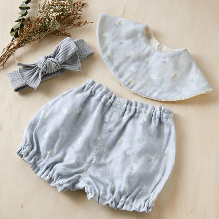 3色から選べる ベビーギフト 3点セット スタイ ヘアバンド ブルマ はなことばシリーズ Lien de famille  おしゃれで可愛いプレゼント | lien de famille | 06