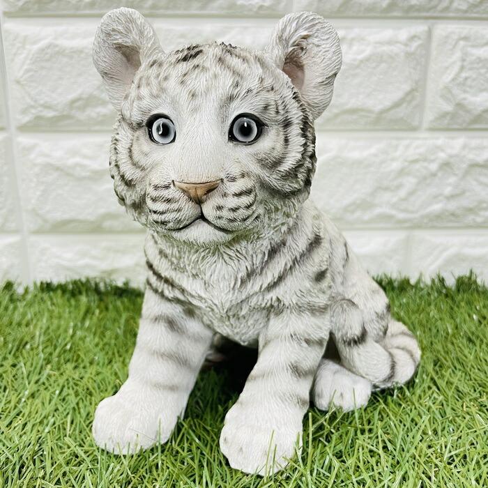 かわいい 置物 動物 白トラ 虎 ホワイトタイガー 右向き おしゃれ 玄関