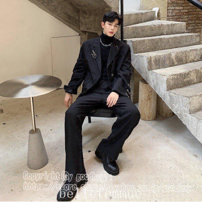 メンズ スーツ セットアップ 韓国 2点セット ジャケット パンツ セットアップ スーツ 2点 ジャケット パンツ 上下 通勤 韓国 2色