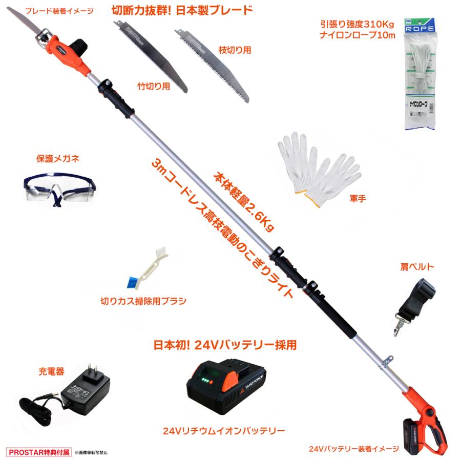使用数回/YARD FORCE LS C21P-JP ヤードフォース コードレス（バッテリー式）高枝電動のこぎり中古品・通電確認・現状渡し YARD FORCE（ヤードフォース） 高枝 電動のこぎり 充電式 軽量 3m