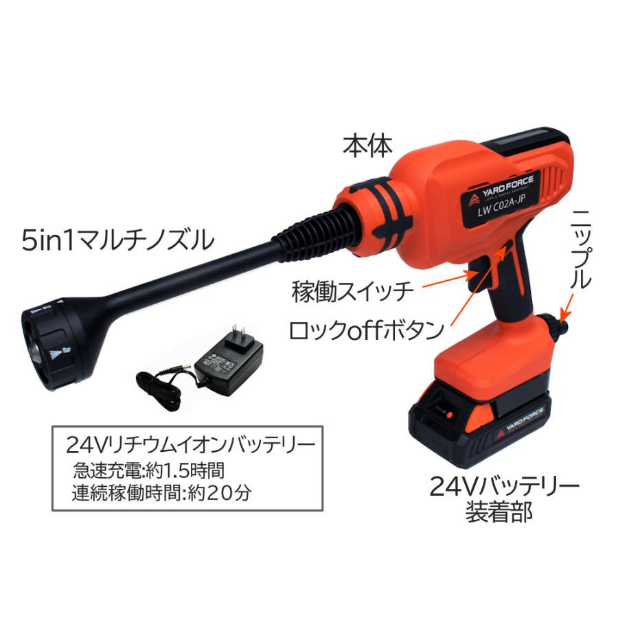 24Vコードレス強水圧洗浄機 LW-C02A-JP Amazon | YARD FORCE 24V コードレス 強水圧洗浄機 充電式
