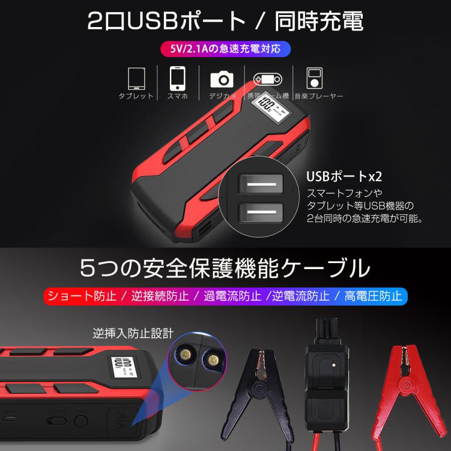 ジャンプスターター 12V車用エンジンスターター ブースターケーブル 12000mAh 車のバッテリー上がり対策 PSE認証済 6ヶ月保証 |  | 06