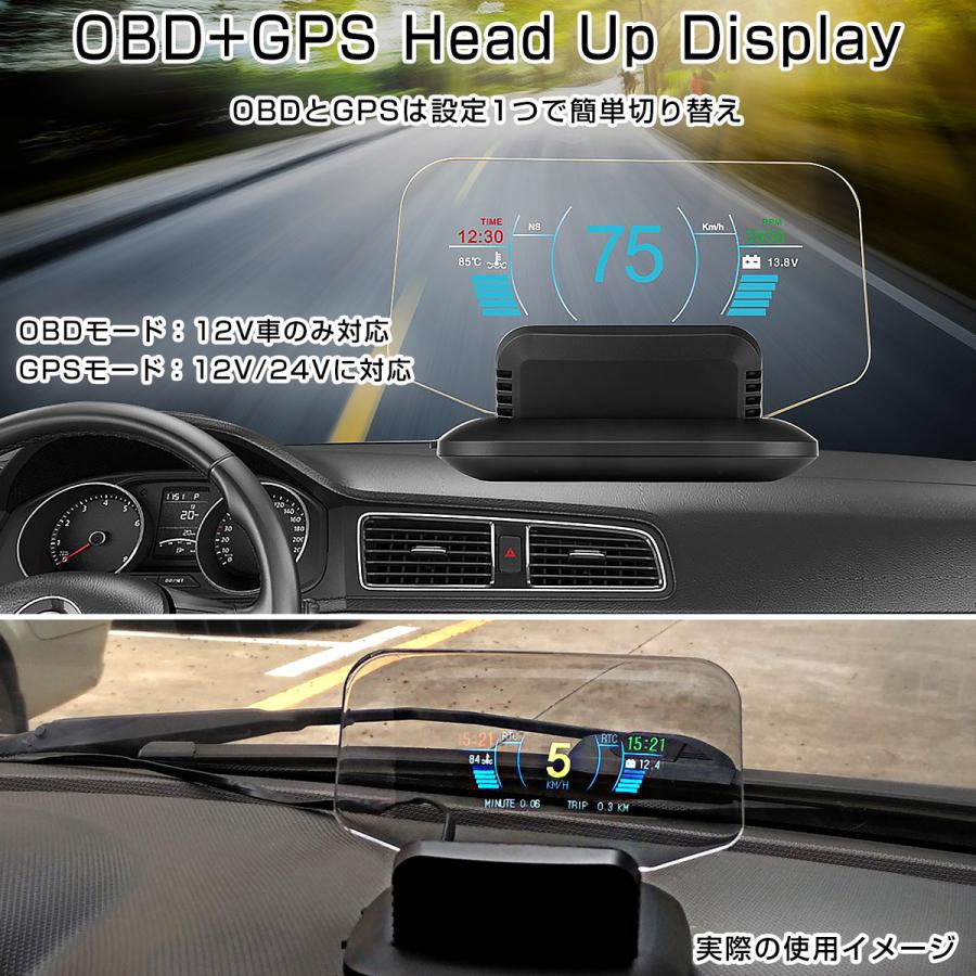 ヘッドアップディスプレイ HUD C1 OBD2+GPS 速度計 車 27の機能+48種類のフルカーデータ 大画面 二重表示防止 多彩表示 6ヶ月保証｜prostation｜06