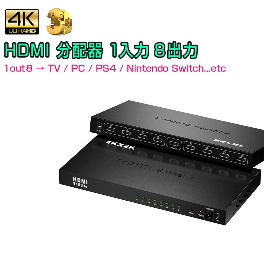 H D M Iスプリッター HDMI分配器 hdmi スプリッター 1入力8出力 4k 2K 3D 対応 2160P HDMI1
