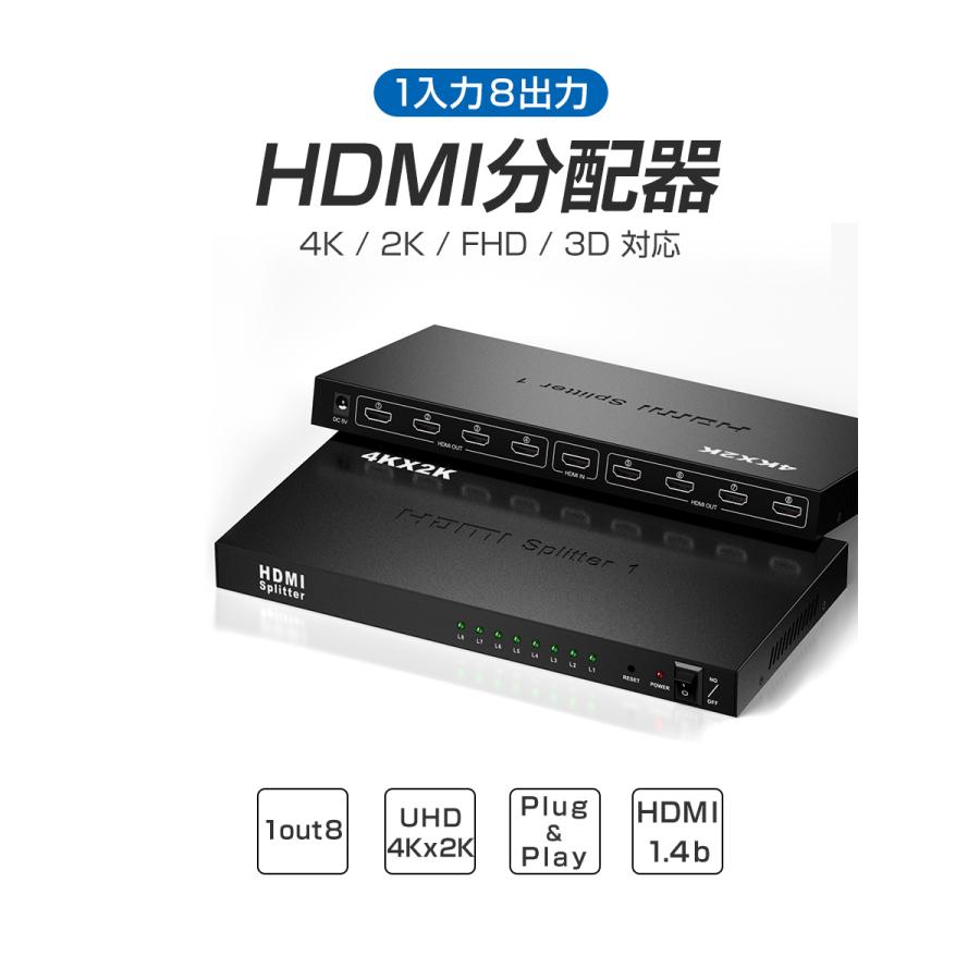 HDMI分配器 hdmi スプリッター 1入力8出力 4k 2K 3D 対応 2160P HDMI1