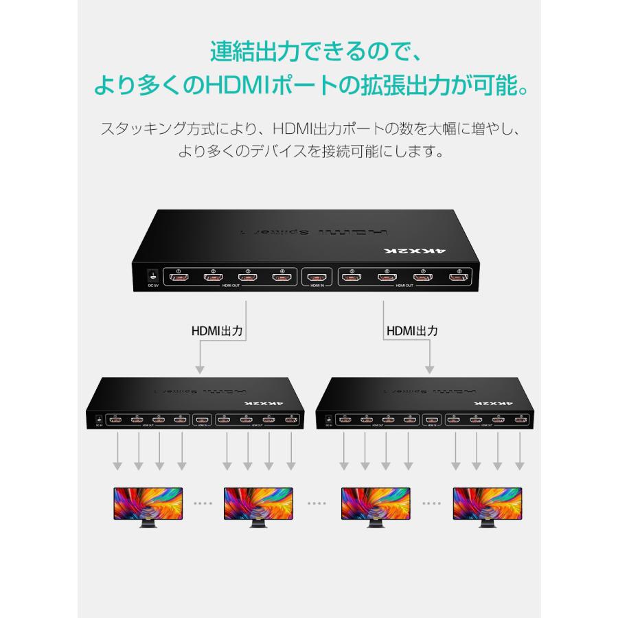 HDMI分配器 hdmi スプリッター 1入力8出力 4k 2K 3D 対応 2160P HDMI1.4b HDCP 1.4 HDMI セレクター TV PC Xbox プロジェクター等に対応 1ヶ月保証 |  | 06