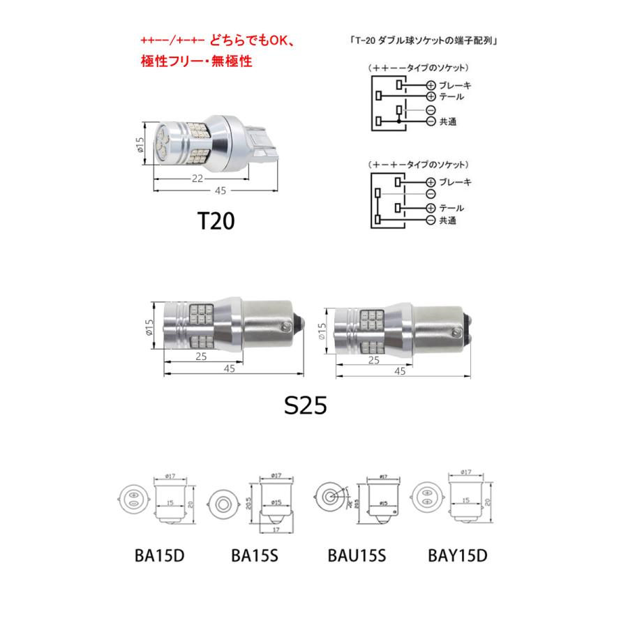 FIAT用の非純正品 GRANDE PUNT H18〜＃ 199 ブレーキテール＆ストップ[BA15S]赤色 LED S25シングルBA15S レッド 2個入り 12V 24V 3ヶ月保証｜prostation｜08