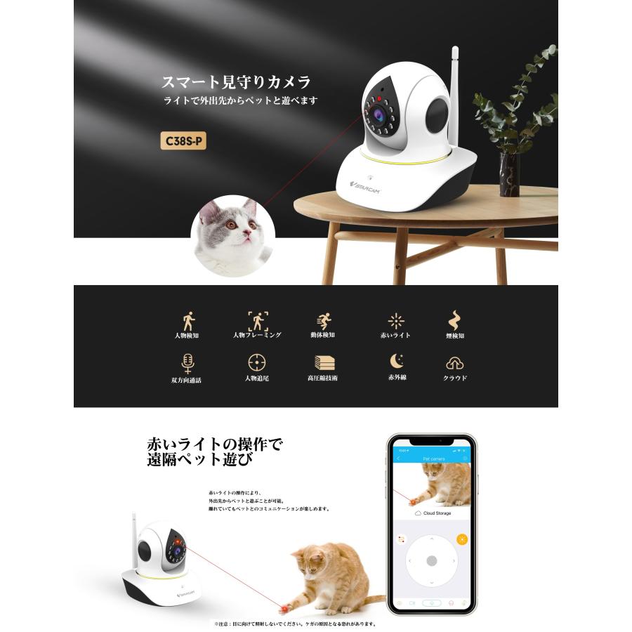 見守りカメラ C38S-P パンチルト対応 WiFi 人物検知 動体検知 ナイトビジョン 双方向音声 ペットカメラ 防犯カメラ PSE 技適 6ヶ月保証 | VSTARCAM | 01