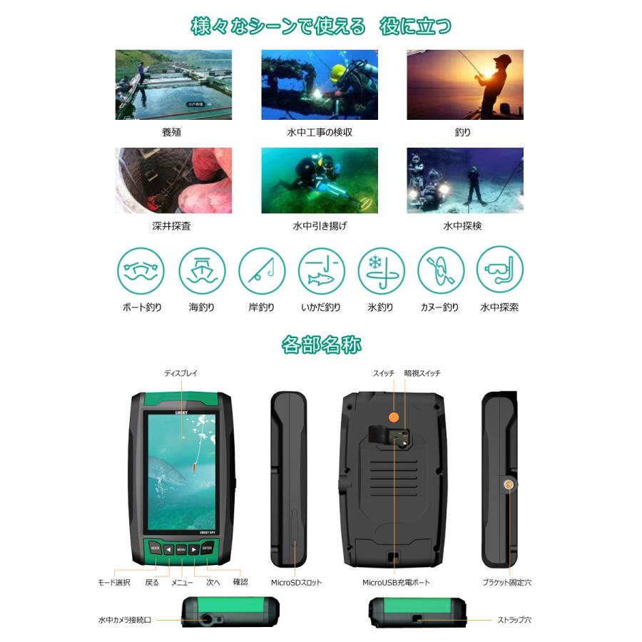 LUCKYLAKER 水中釣りカメラ 魚群探知機 ポータブル 赤外線led付 夜釣り対応 投げ釣り ワカサギ バス釣り ぎょたん探知機 魚影探知機 日本語 正規品 3ヶ月保証の画像