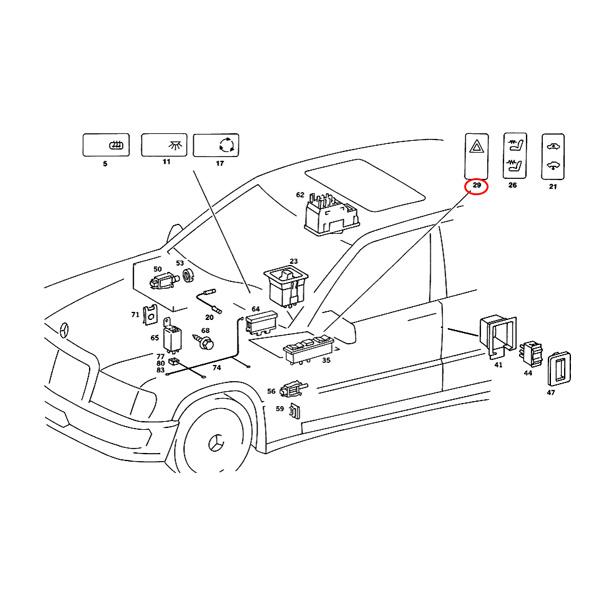 ベンツ W201 W126 190D 190E 280SE 300SD 300SE 380SEC 380SEL 420SEL 500SE 500SEC 500SEL 560SEC 560SEL ハザードスイッチ 0008209010 | Mercedes-Benz | 01
