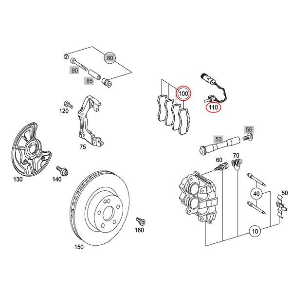 Brembo製 ベンツ W211 E240 E250 E280 E300 E320 E320CDI フロント ブレーキパッド/ディスクパッド 左右セット センサー2本付き 0034209920｜protechauto｜02