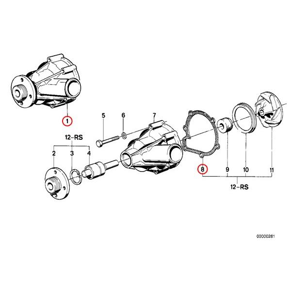 [6ヶ月保証] GRAF製 BMW 6シリーズ E24 ウォーターポンプ M30 直6エンジン ガスケット付きPA379 11519070756 11519070757 635CSi｜protechauto｜02