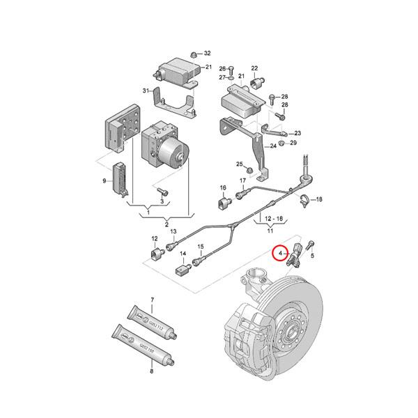 HELLA製 AUDI アウディ A3 8P Q3 8U TT 8J リア/リヤ ABSセンサー/スピードセンサー 右側 1K0927808