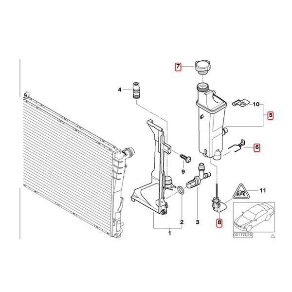 BMW E46 316ti 318i 318Ci 318ti 320i 323i 325i 328i 328Ci 330i 330Ci 330xi ラジエーターサブタンク センサー＆キャップ付 17117573781 | BMW | 01