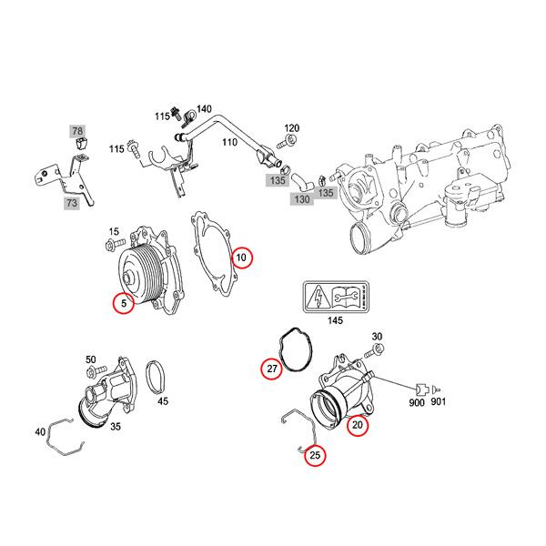 ベンツ X166 W166 GLS350d ML350_BlueTEC ウォーターポンプ＆サーモスタット OM642 6422002201 6422001701 6422002215 6422001615 | Mercedes-Benz | 01