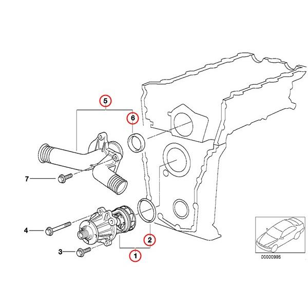 BMW E36 コンパクト 318ti ウォーターポンプ＆サーモスタット M44 直4 エンジン用 11510393338 11531743017 | グラフ | 01