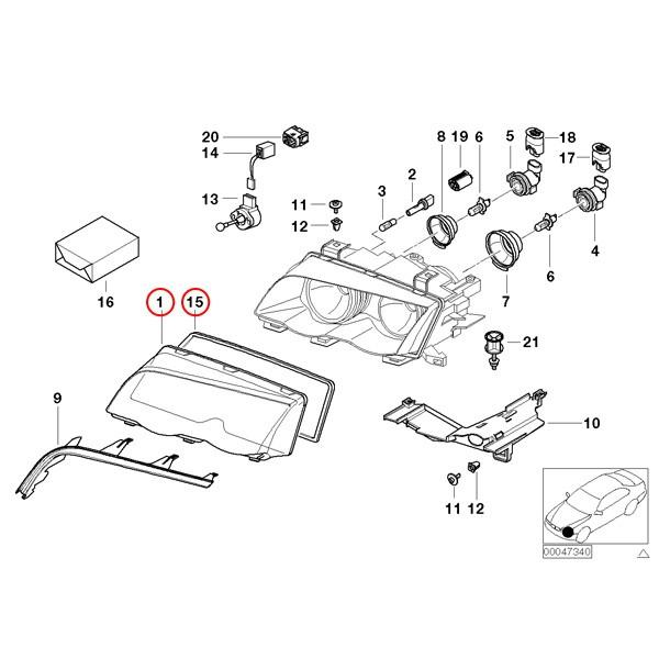 BMW E46 前期 325i 328i 330i ヘッドライトレンズ 左右セット ガスケット付き 63128380189 63128380190 63128380210 | BMW | 01