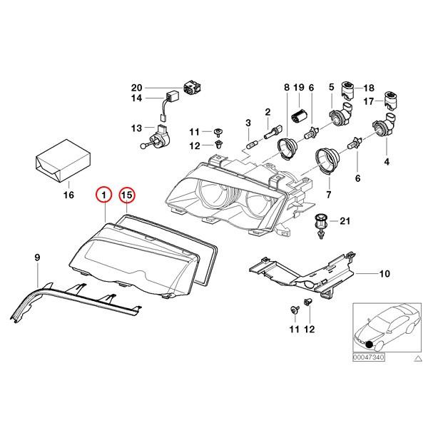BMW 3シリーズ E46 前期 クーペ カブリオレ ヘッドライトレンズ 左右セット ガスケット付き 63128382191 63128382192 63128380210 | BMW | 01