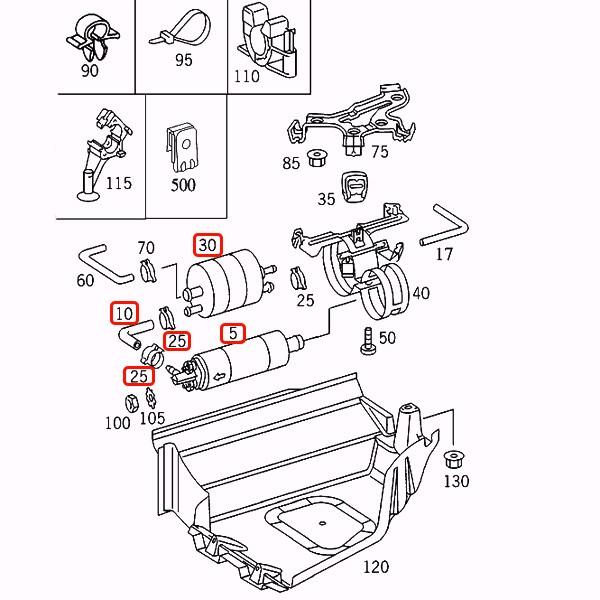 ベンツ W210 E240 E320 E430 燃料ポンプ＆燃料フィルター＆ホース＆クリップ 0004707894 0004709594 0004706094 0024773101 2304768726 |  | 01