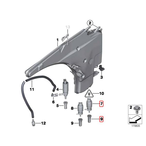 [優良品]BMW X4(F26) X5(E53) Z3(E36) Z4(E85 E86) ウォッシャーポンプ＆グロメット 67121199567 67127302588 67128362154 61667006063 | BMW | 01