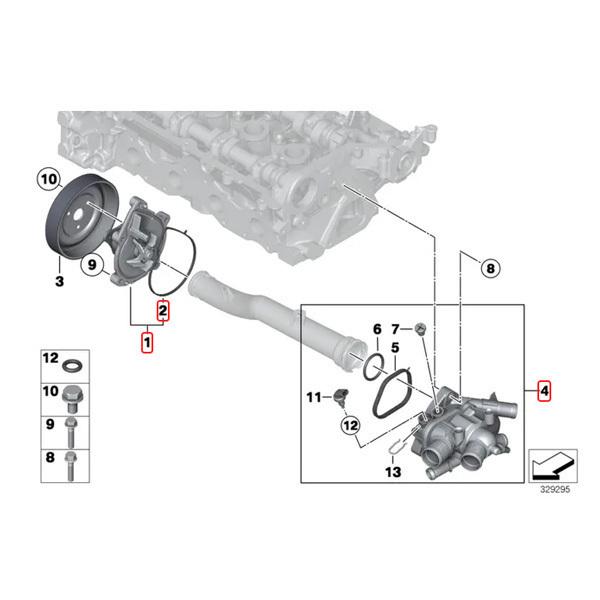 BMW MINI ミニ R60 R61 CooperS ALL4 JCW One ウォーターポンプ＆ウォーターホースほか 4点set 11517648827 11537647751 12518611289 | MINI | 01